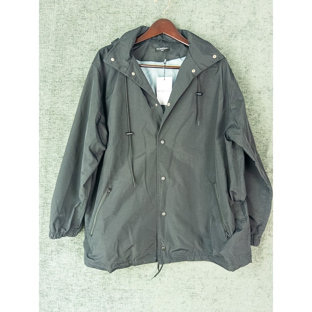 Balenciaga Mens Black Hooded Windbreaker Back Logo Jacket 336246 TID24 Size L